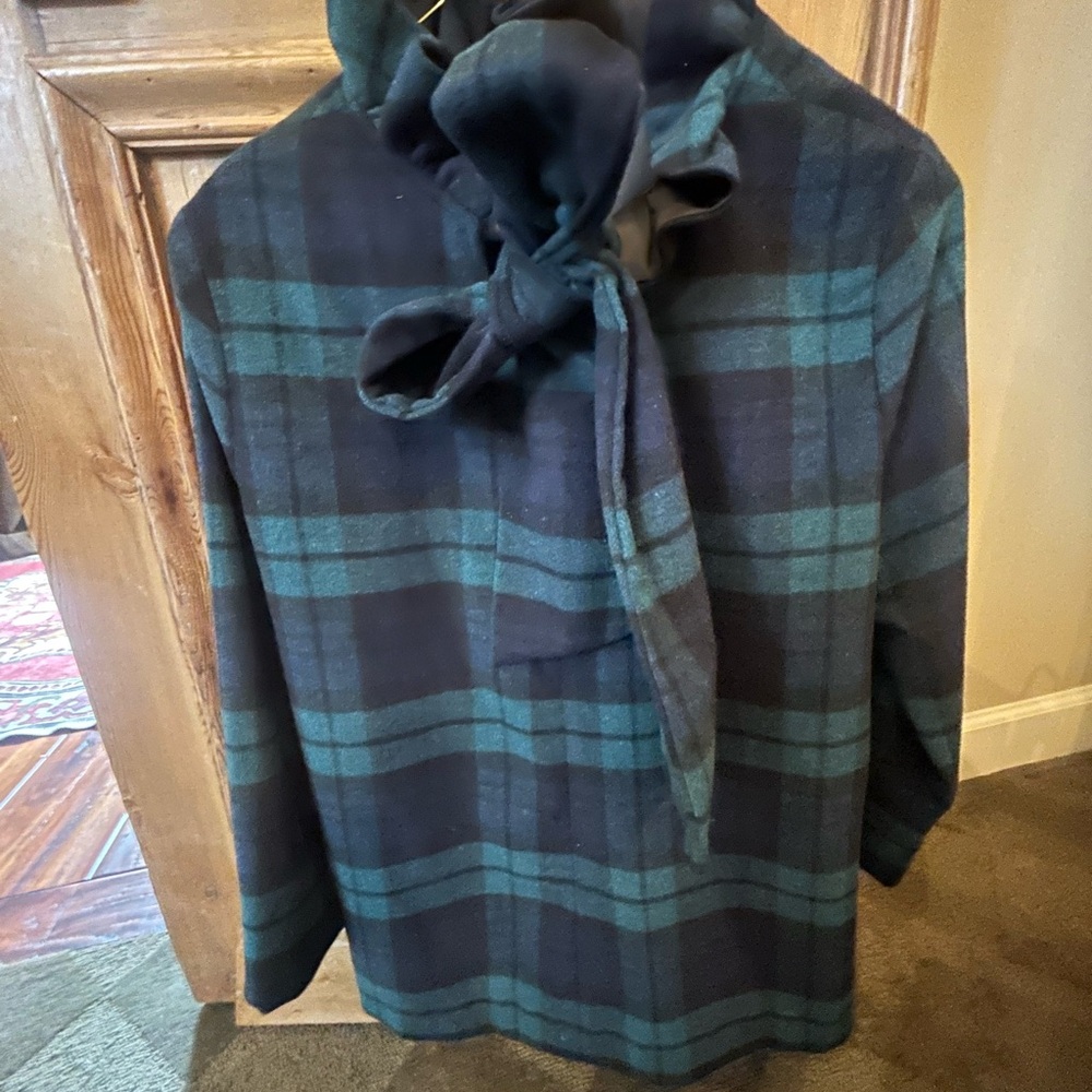 Tuckernuck Green and Black Plaid Bow-Neck Blouse